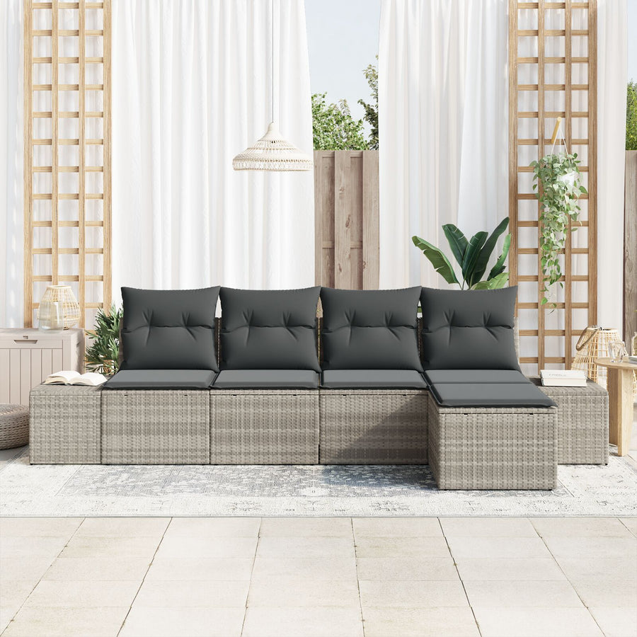 5-Delige Tuin Sofa Set Met Kussens Poly Rattan Licht grijs zonder tafel