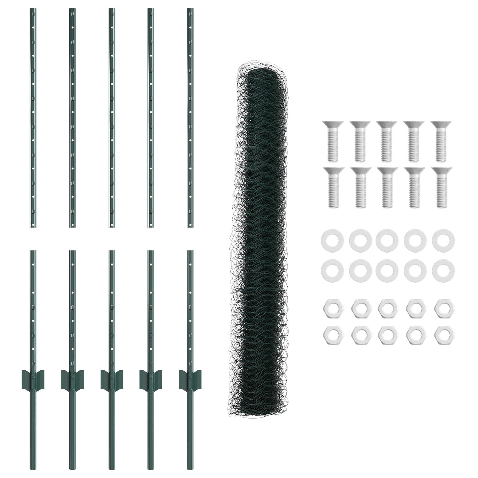 Hekpaaltjes 5 St U-Profiel Groen 100 Cm Staal,  Zeshoekig Hek Groen 1X10 M Staal