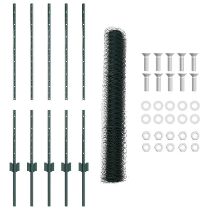 Hekpaaltjes 5 St U-Profiel Groen 100 Cm Staal,  Zeshoekig Hek Groen 1X10 M Staal