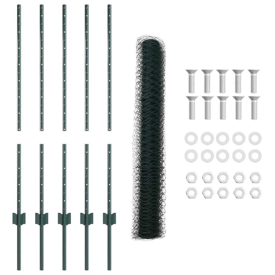 Hekpaaltjes 5 St U-Profiel Groen 100 Cm Staal,  Zeshoekig Hek Groen 1X10 M Staal