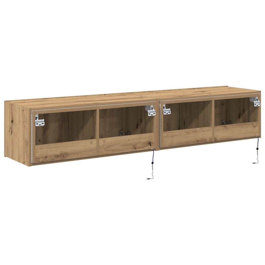 Tv Wandmeubels Met Led-Verlichting 2 Stuks Artisan Eiken 80X35X31 Cm