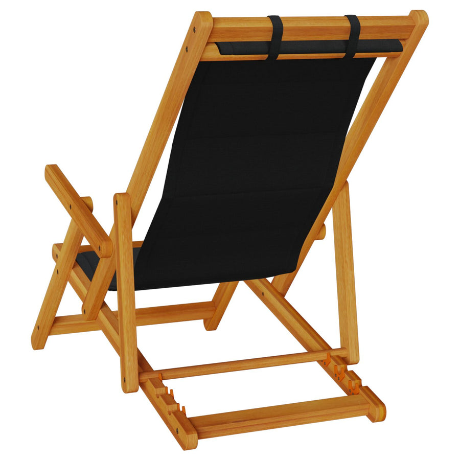 Inklapbare Strandstoelen 2 Stuks Massief Acaciahout & Textileen Zwart