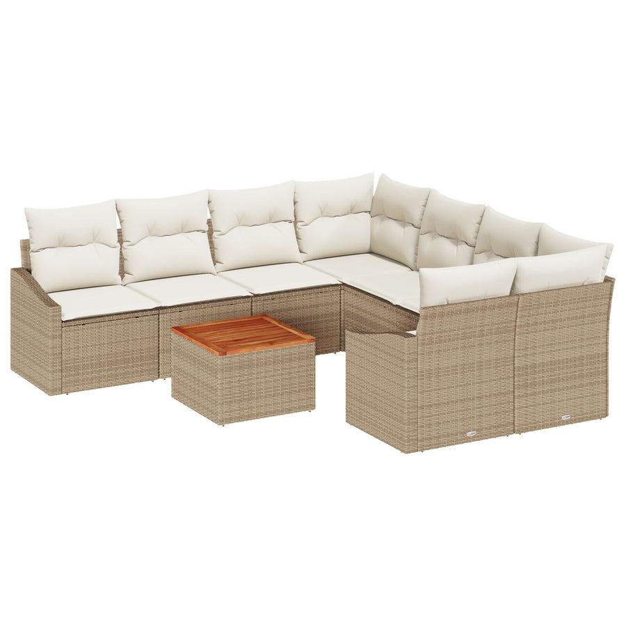 9-Delige Tuin Sofa Set Met Kussens Beige Poly Rattan Acacia