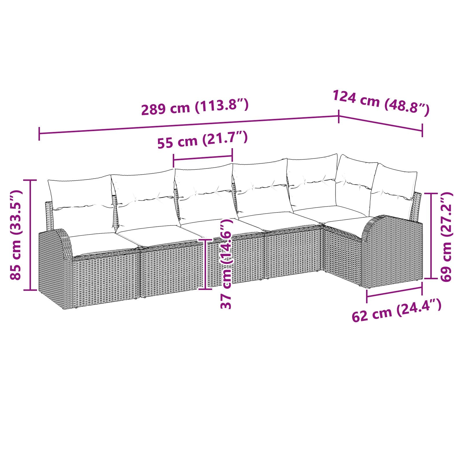 6-Delige Tuin Sofa Set Met Kussens Poly Rattan Bruin en crème zonder tafel