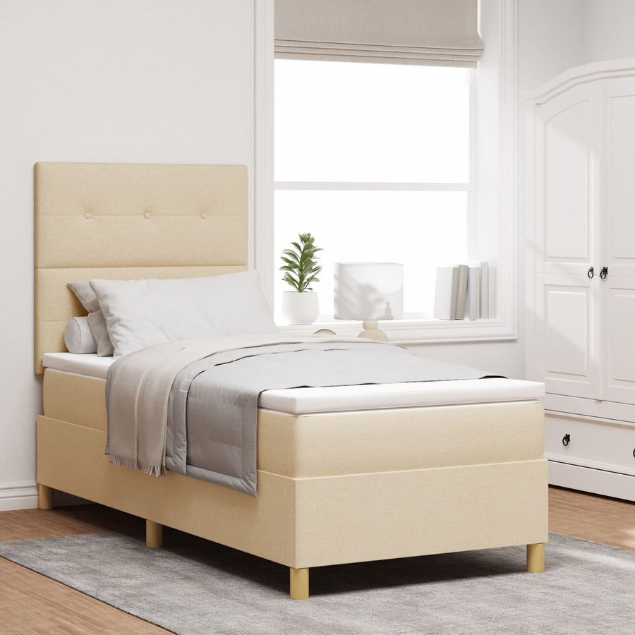 Boxspringbed Met Matras Crème Eenpersoons Stof Blauw