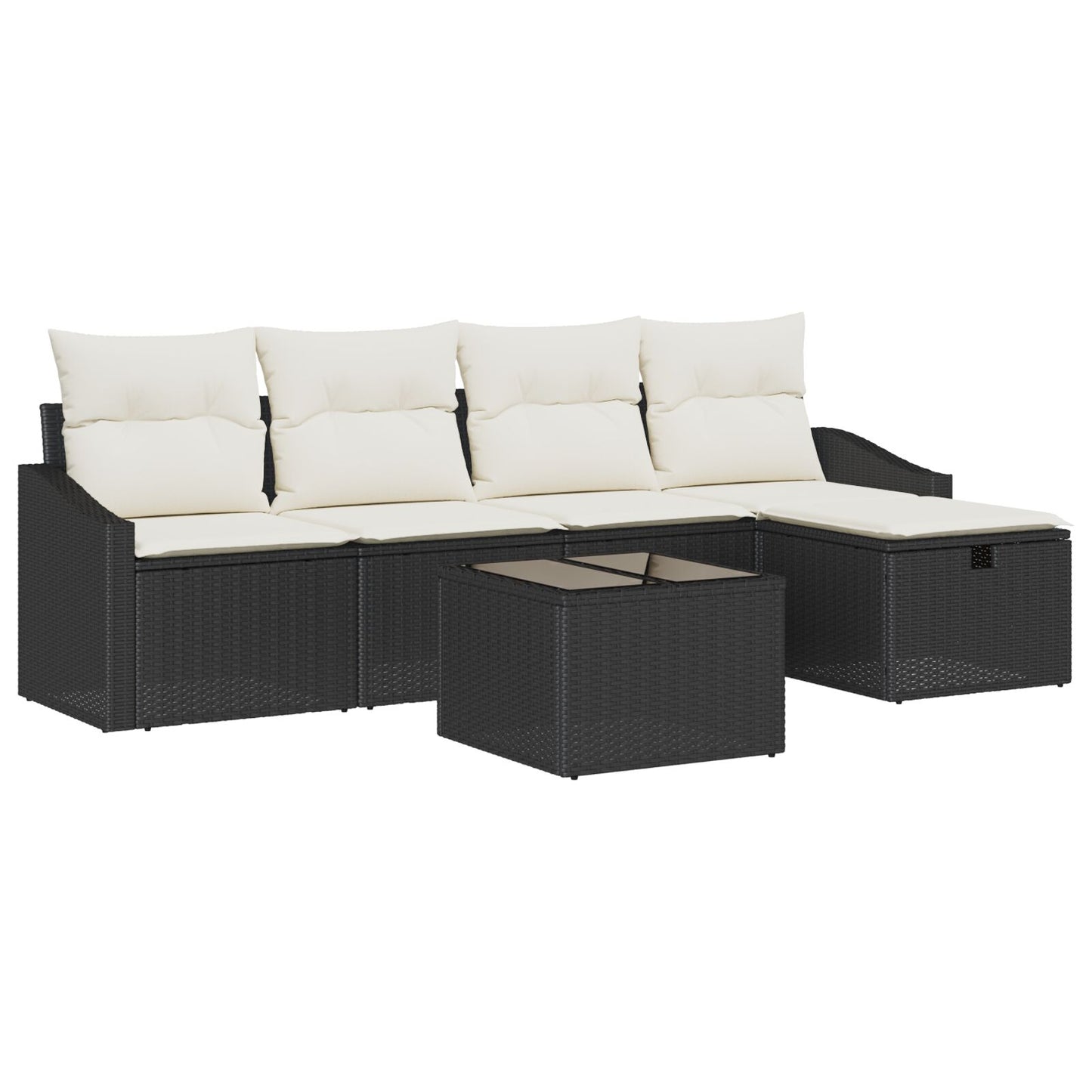 6-Delige Tuin Sofa Set Met Kussens Zwart Poly Rattan Wit