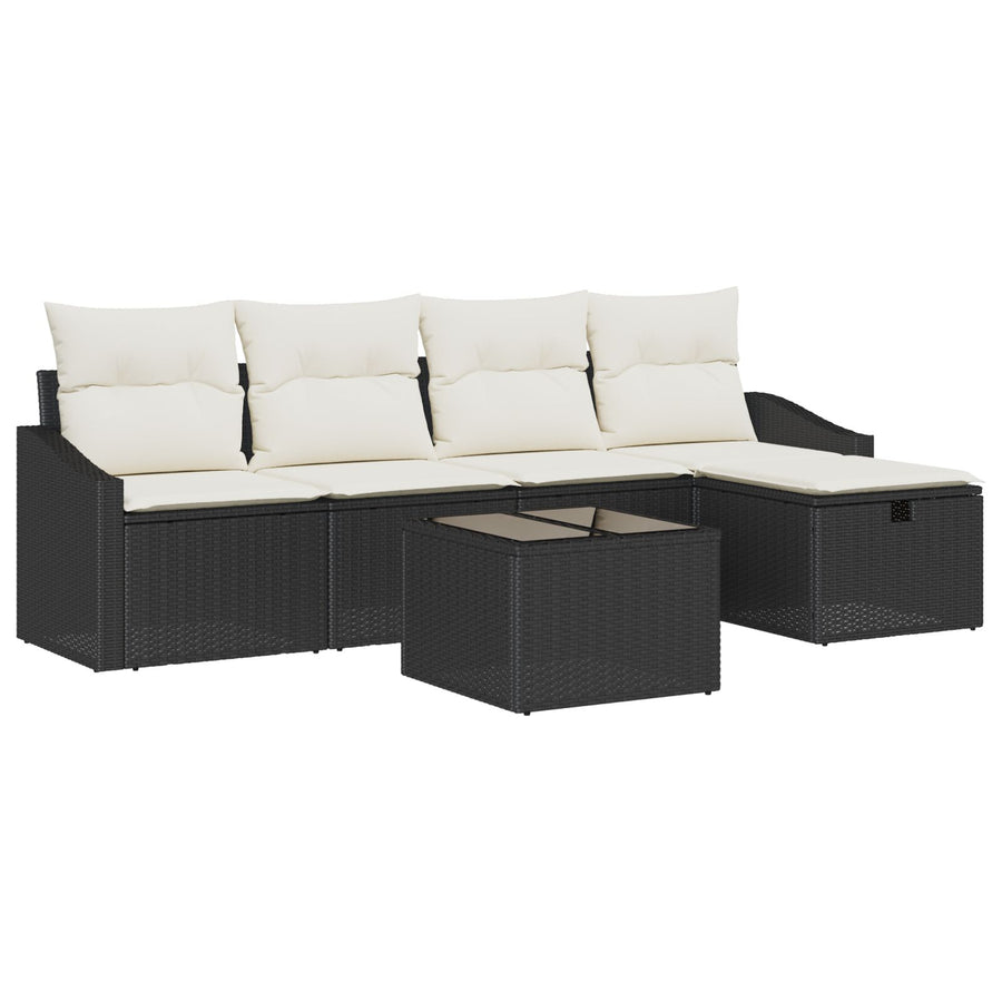6-Delige Tuin Sofa Set Met Kussens Zwart Poly Rattan Wit