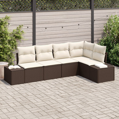 5-Delige Tuin Sofa Set Met Kussens Poly Rattan Bruin en crème zonder tafel