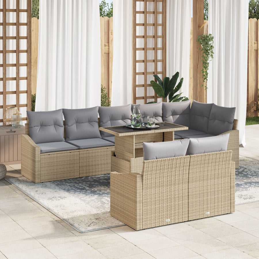 9 Delige Tuinbank Set Met Kussens Beige Poly Rattan