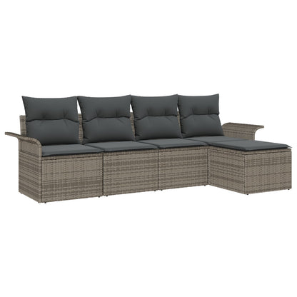5-delige Tuin Sofa Set met Kussens Grijs Poly Rattan
