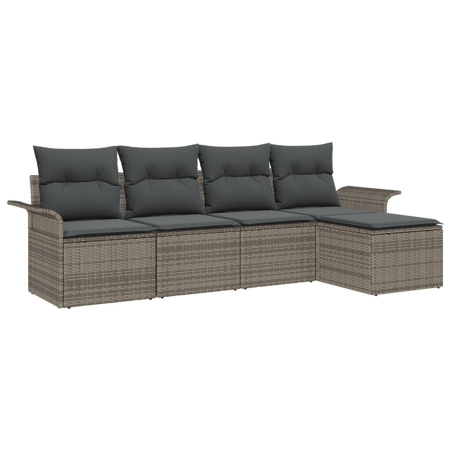 5-delige Tuin Sofa Set met Kussens Grijs Poly Rattan