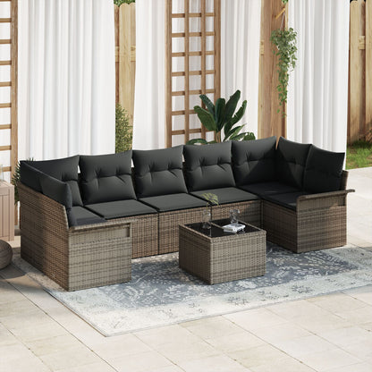 8-Delige Tuin Sofa Set Met Kussens Grijs Poly Rattan