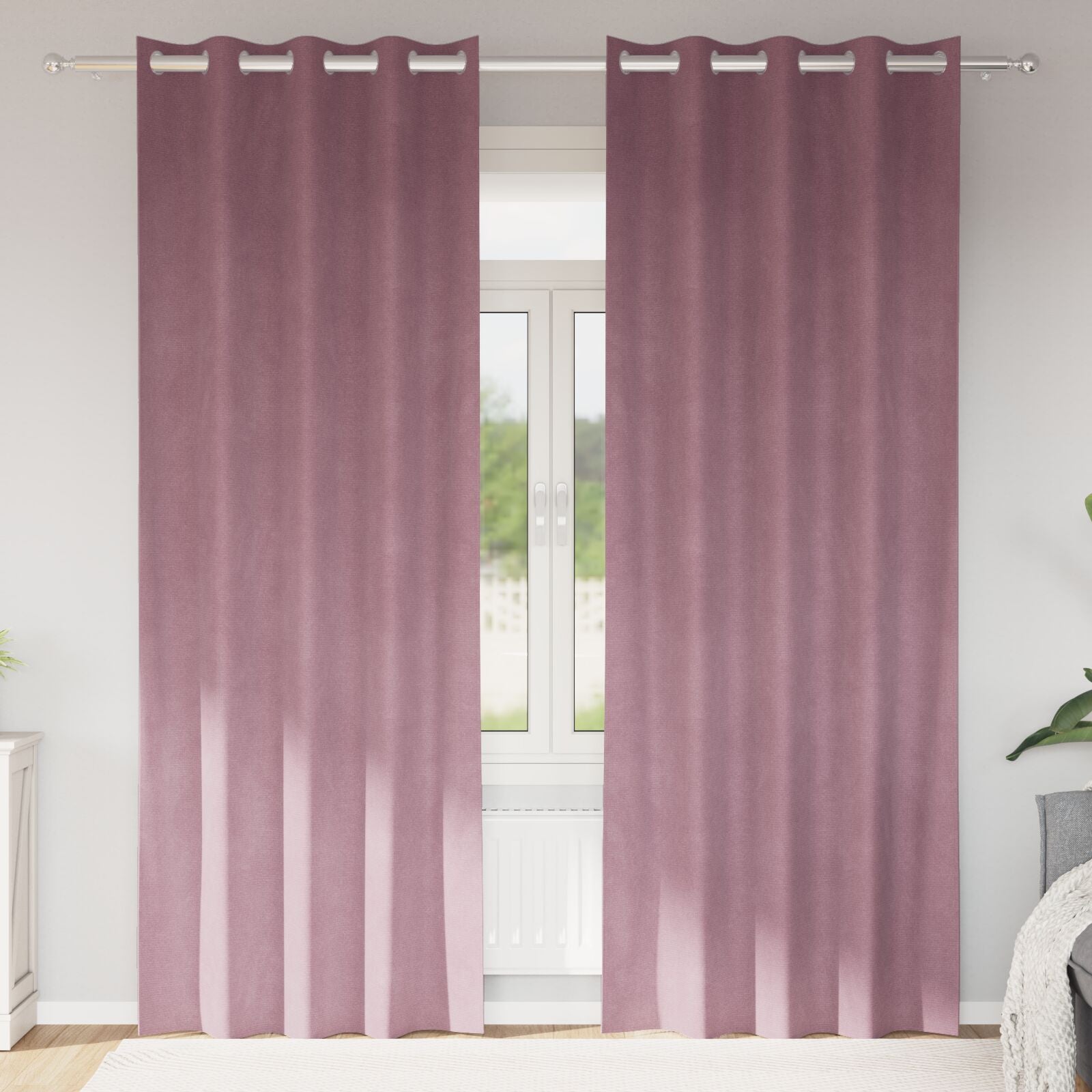 Zwarte Gordijnen 2 Stuks Fluweel Donkerroze 140 x 245 cm met oogjes