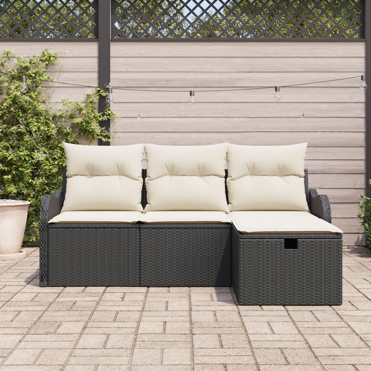 4-Delige Tuinsofa Set Met Kussens Zwart Poly Rattan, 2-Zits Tuinsofa Met Opbergruimte & Kussens Zwart Poly Rattan Wit