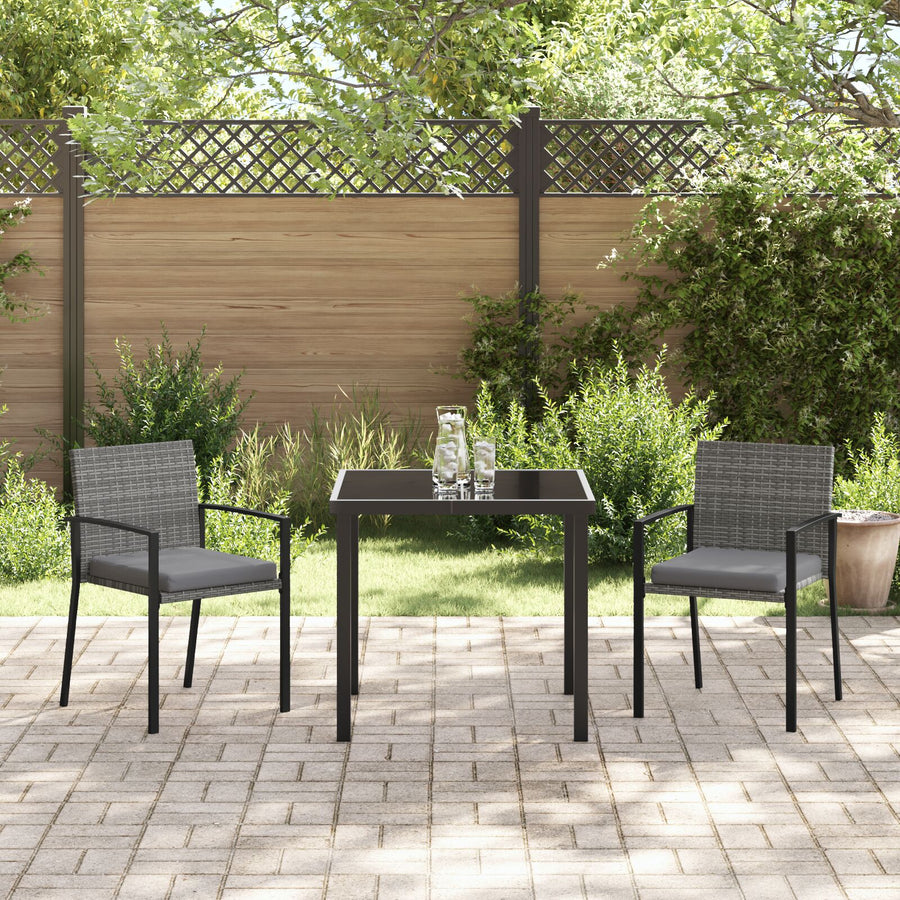 3-Delige Tuin Eetset Grijs Poly Rattan