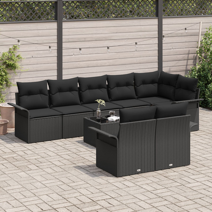 9-Delige Tuin Sofa Set Met Kussens Beige Poly Rattan Zwart met tafel