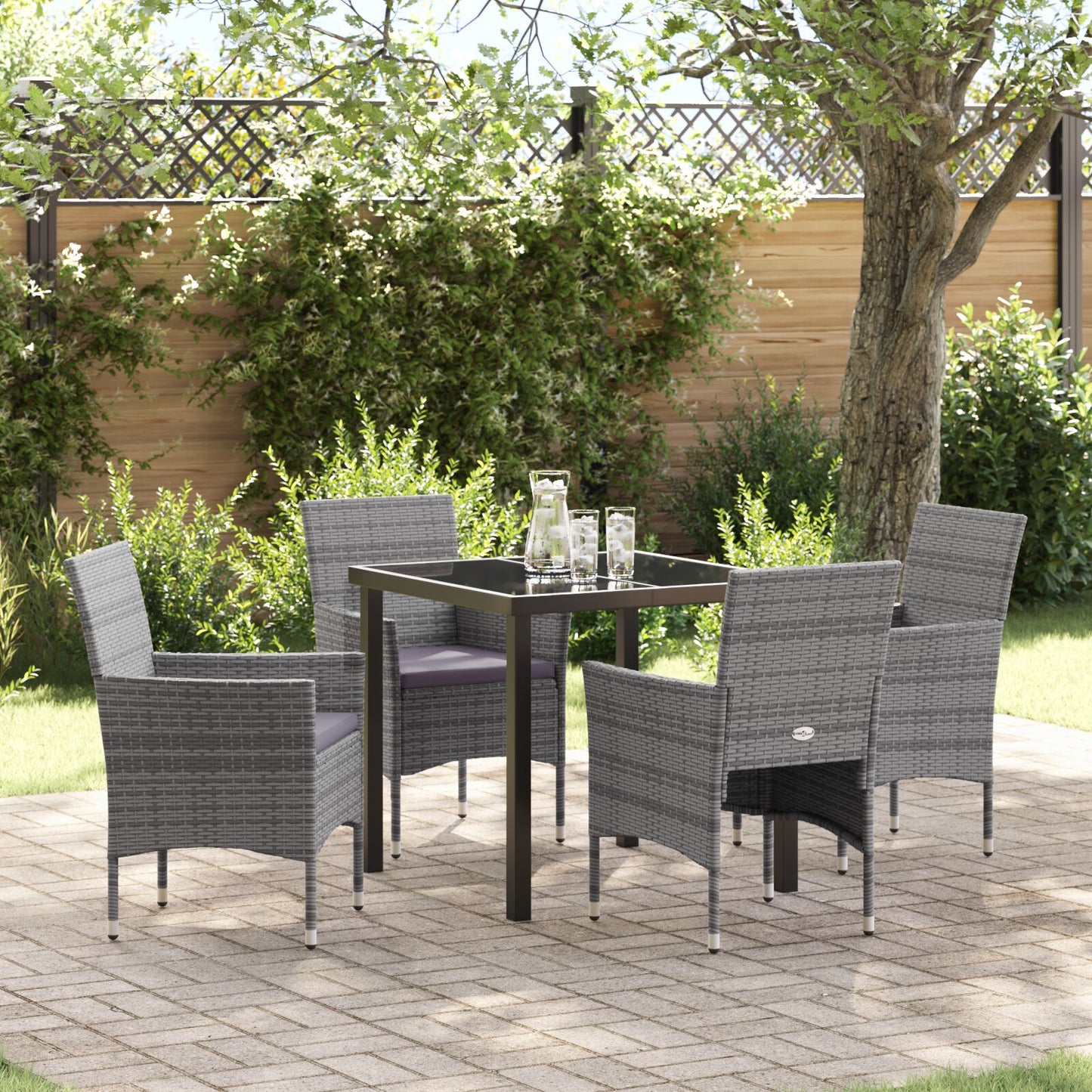 5-Delige Tuin Eetset Grijs Poly Riet