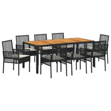 9-Delige Tuin Eetset Met Kussens Zwart Poly Rattan