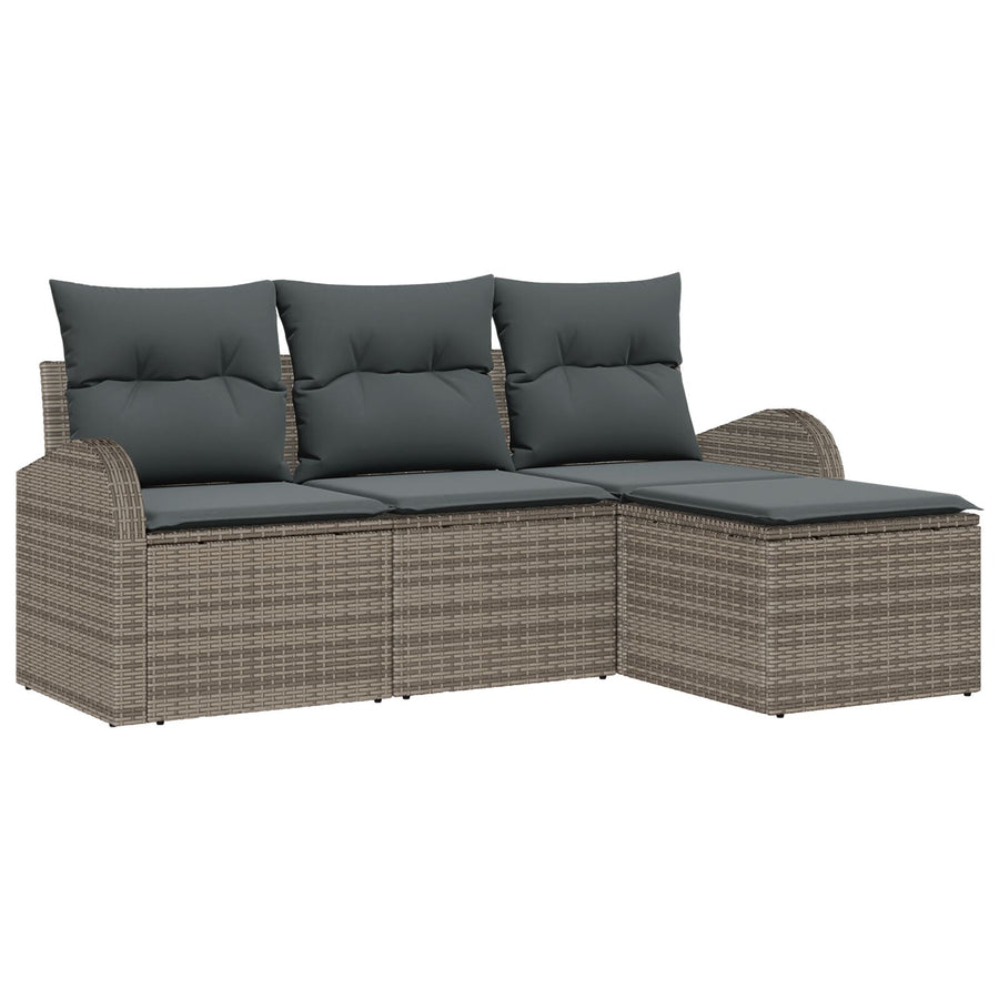 4-Delige Tuin Sofa Set Met Kussens Grijs Poly Rieten