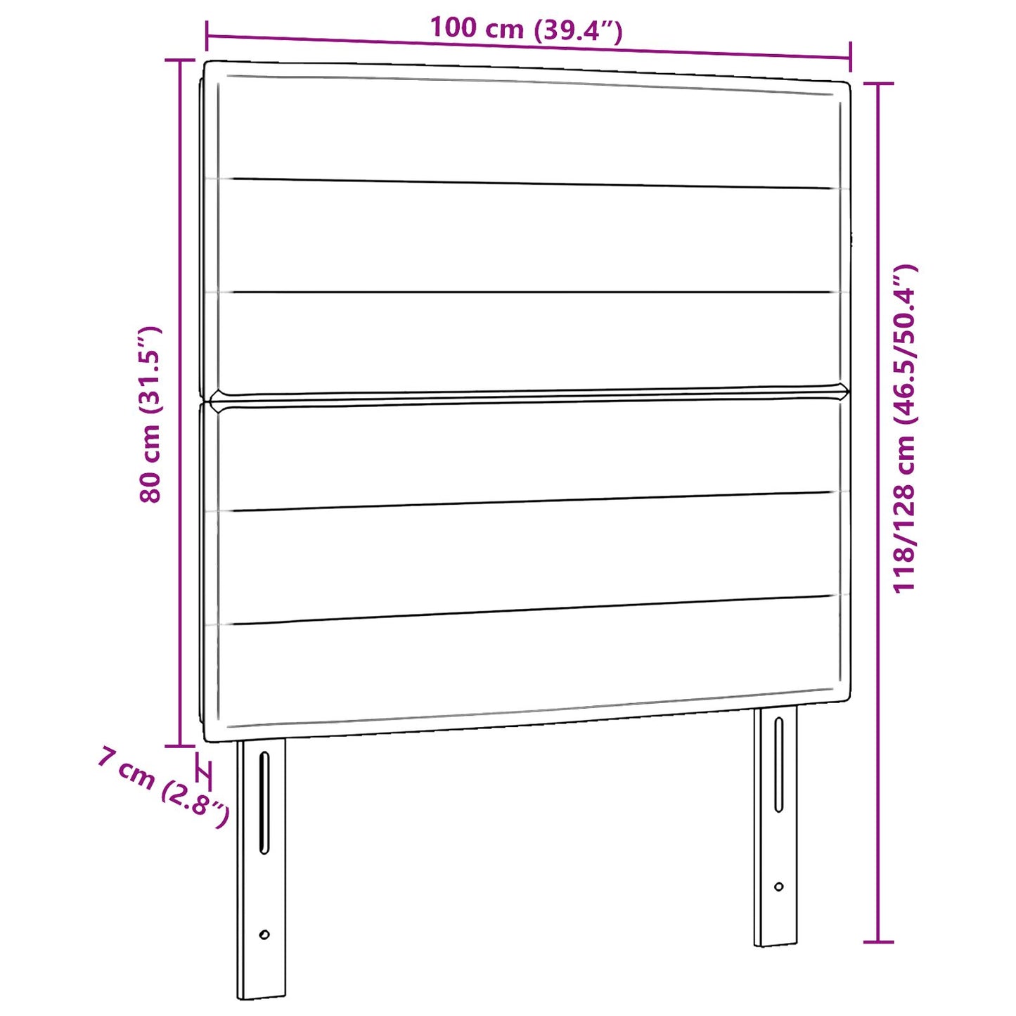 Hoofdbord Lijnen Design Stof Donkerbruin 100 cm Hoog hoofdbord