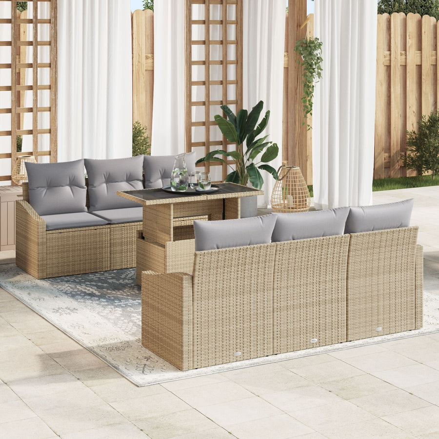7-Piece Tuin Sofa Set Met Kussens Lichtbruin Poly Rattan