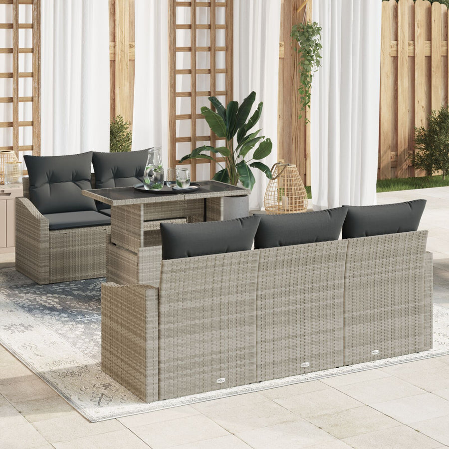 6-Delige Tuin Sofa Set Met Kussens Lichtgrijs Poly Rattan