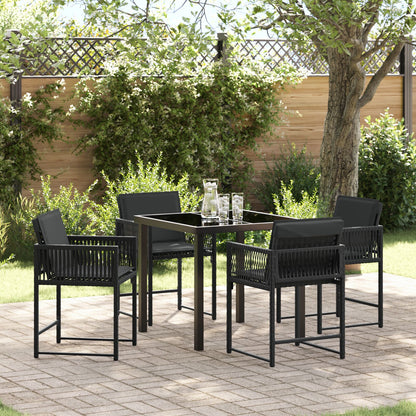 5-Delige Tuin Dining Set Met Kussens Zwart Poly Rattan