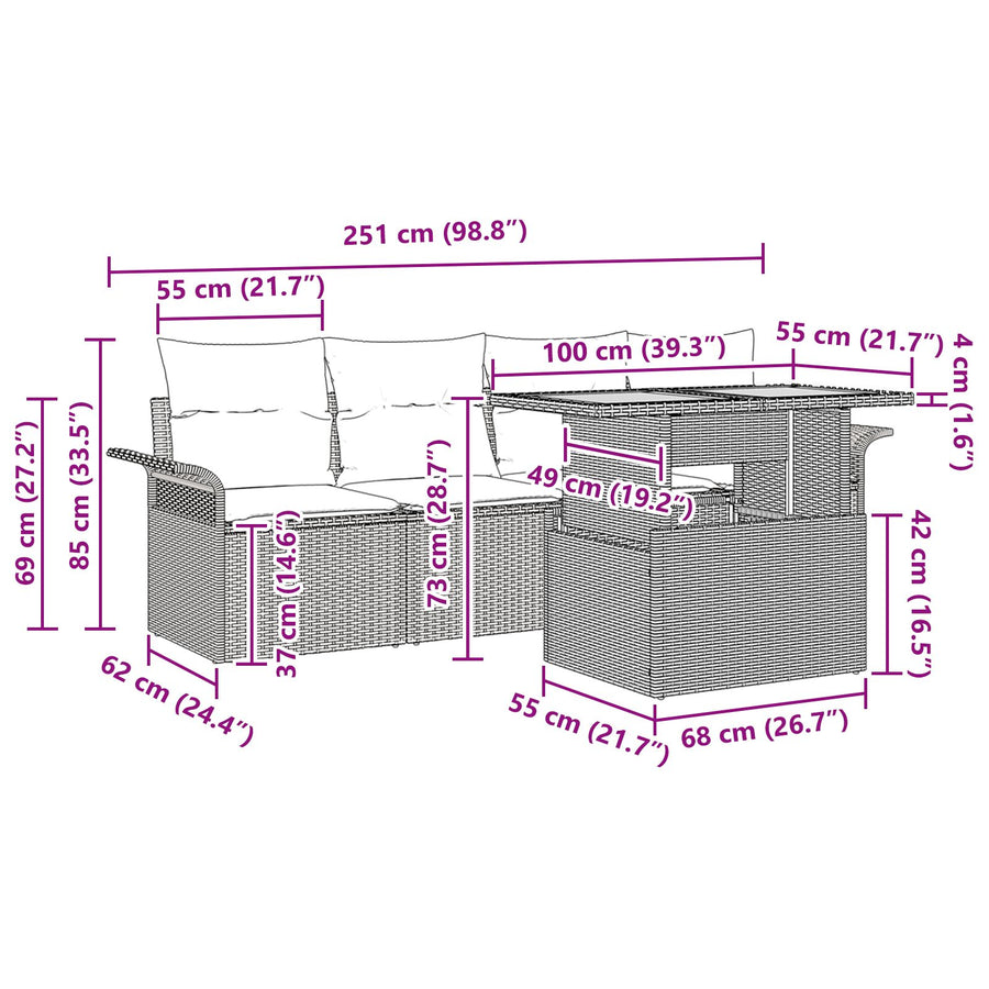 5-Delige Tuinbankset Met Kussens Beige Poly Rattan Acacia