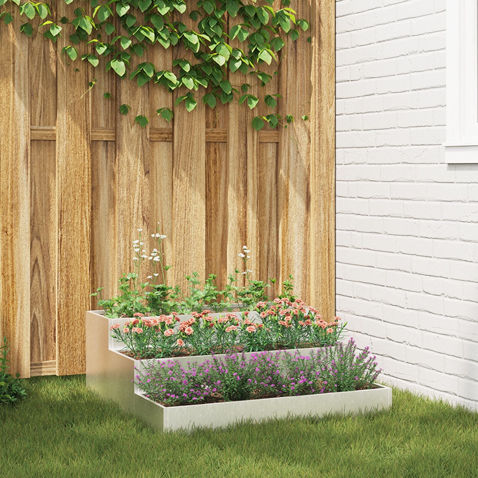 Tuin Plantenbak 3-Niveau 90 x 90 x 35 cm Roestvrijstaal