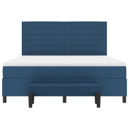 Boxspring Bed Met Matras & Bank Blauw 180X200 Cm Stof Crème