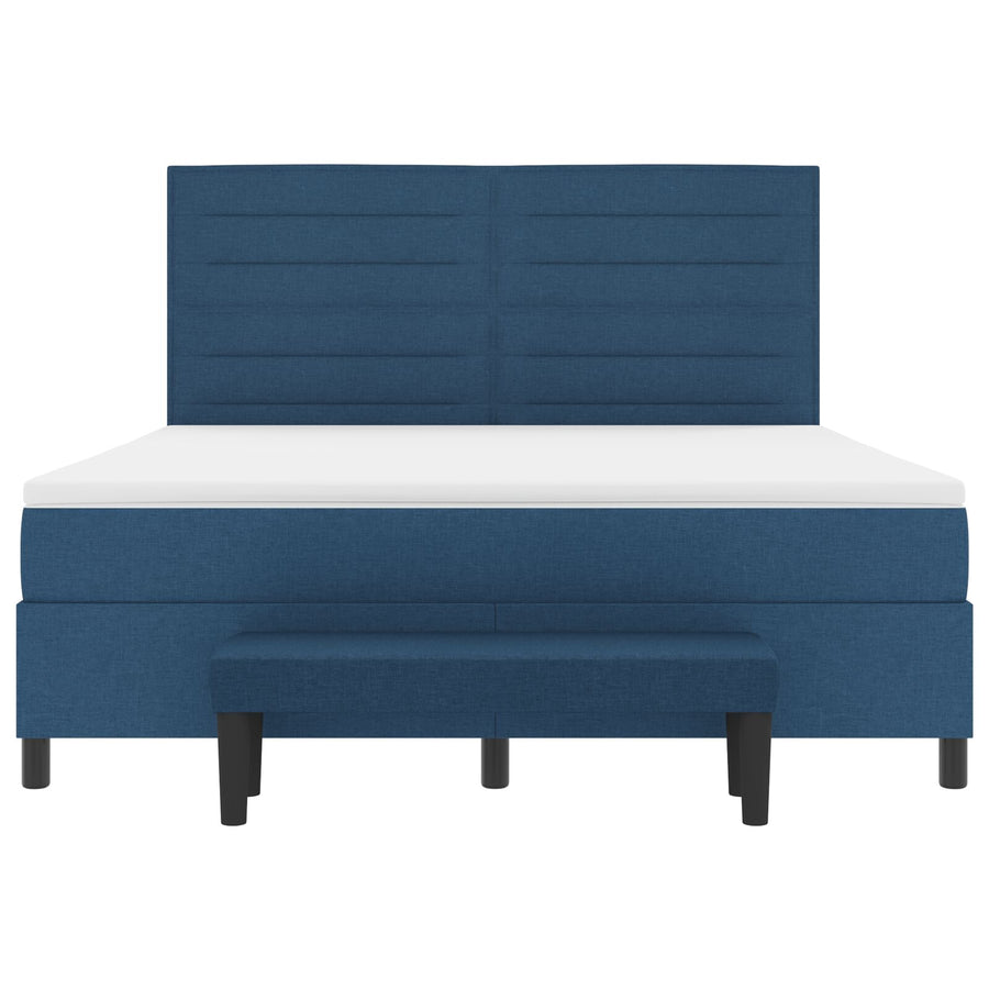 Boxspring Bed Met Matras & Bank Blauw 180X200 Cm Stof Crème