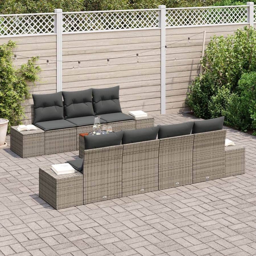 8-Delige Tuinbankset Met Kussens Grijs Poly Rattan Acacia