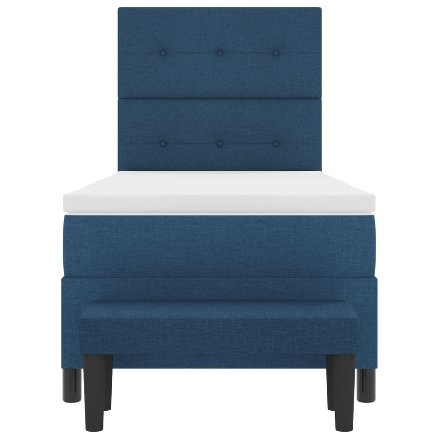 Boxspring Bed Met Matras & Bank Stof Blauw 100 x 200 cm Knopen tufted