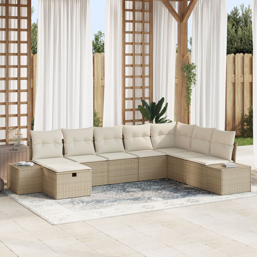 8-Delige Tuin Sofa Set Met Kussens Beige Poly Rattan