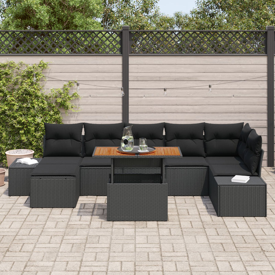 8-Delige Tuin Sofa Set Met Kussens Zwart Poly Rattan