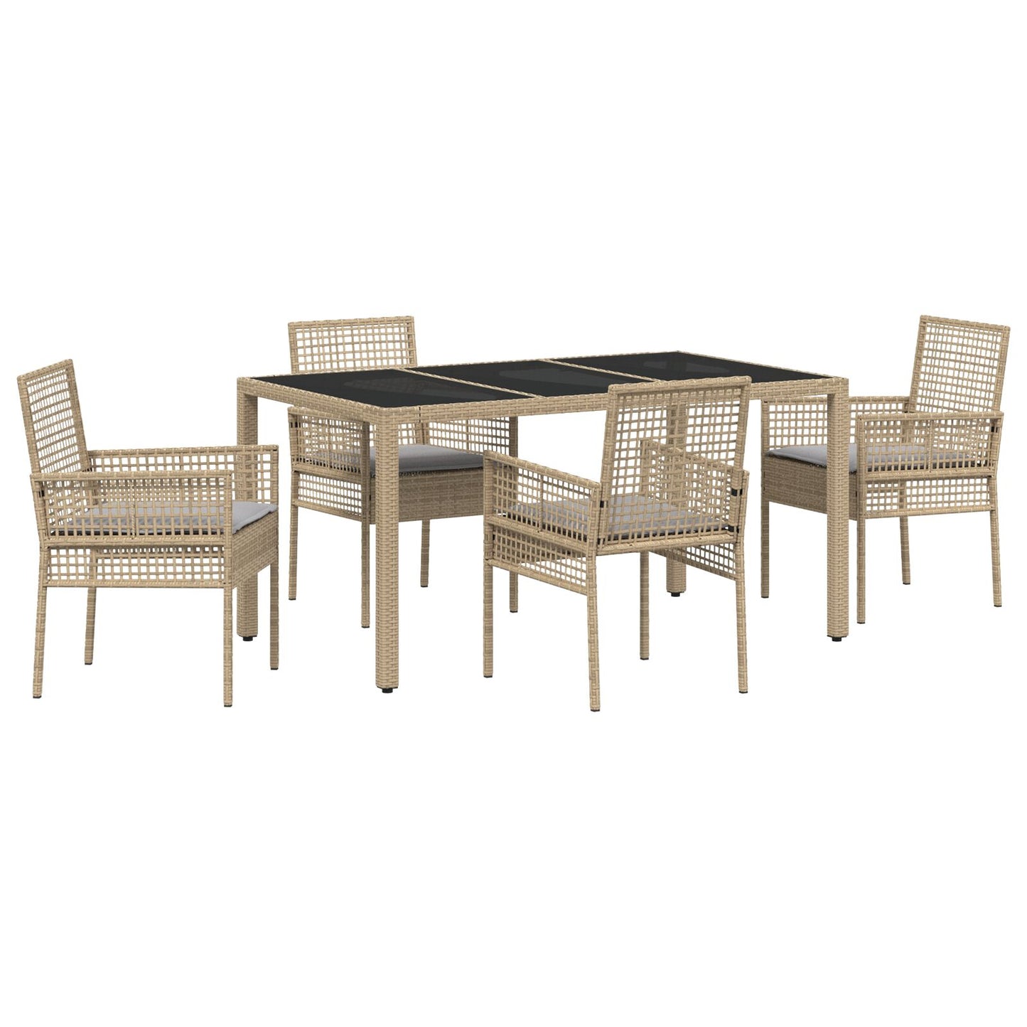 5-Delige Tuin Eetset Met Kussens Beige Poly Rattan