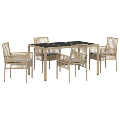 5-Delige Tuin Eetset Met Kussens Beige Poly Rattan