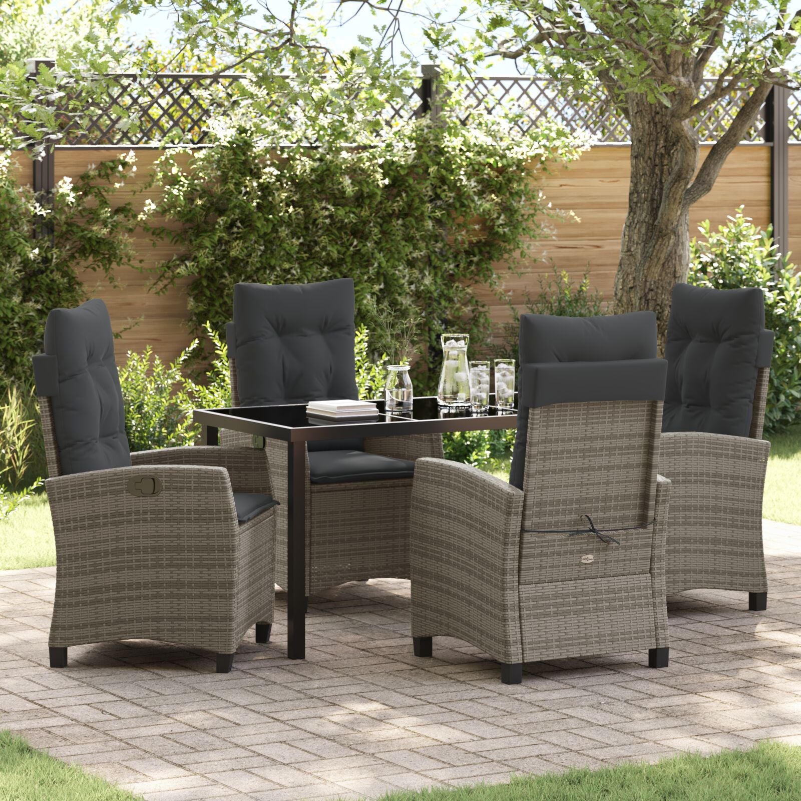 5-Delige Tuin Eetset Met Kussens Grijs Poly Rattan