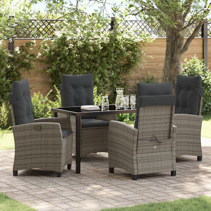 5-Delige Tuin Eetset Met Kussens Grijs Poly Rattan