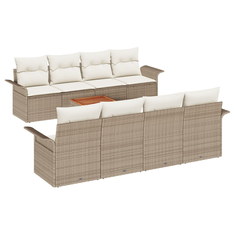 9-Delige Tuinsofa Set Met Kussens Beige Poly Rattan Acacia