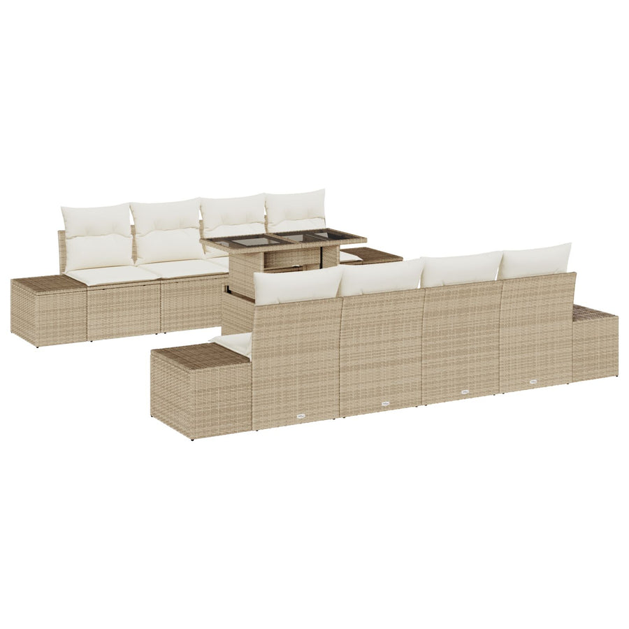 9 Delige Tuinbank Set Met Kussens Beige Poly Rattan