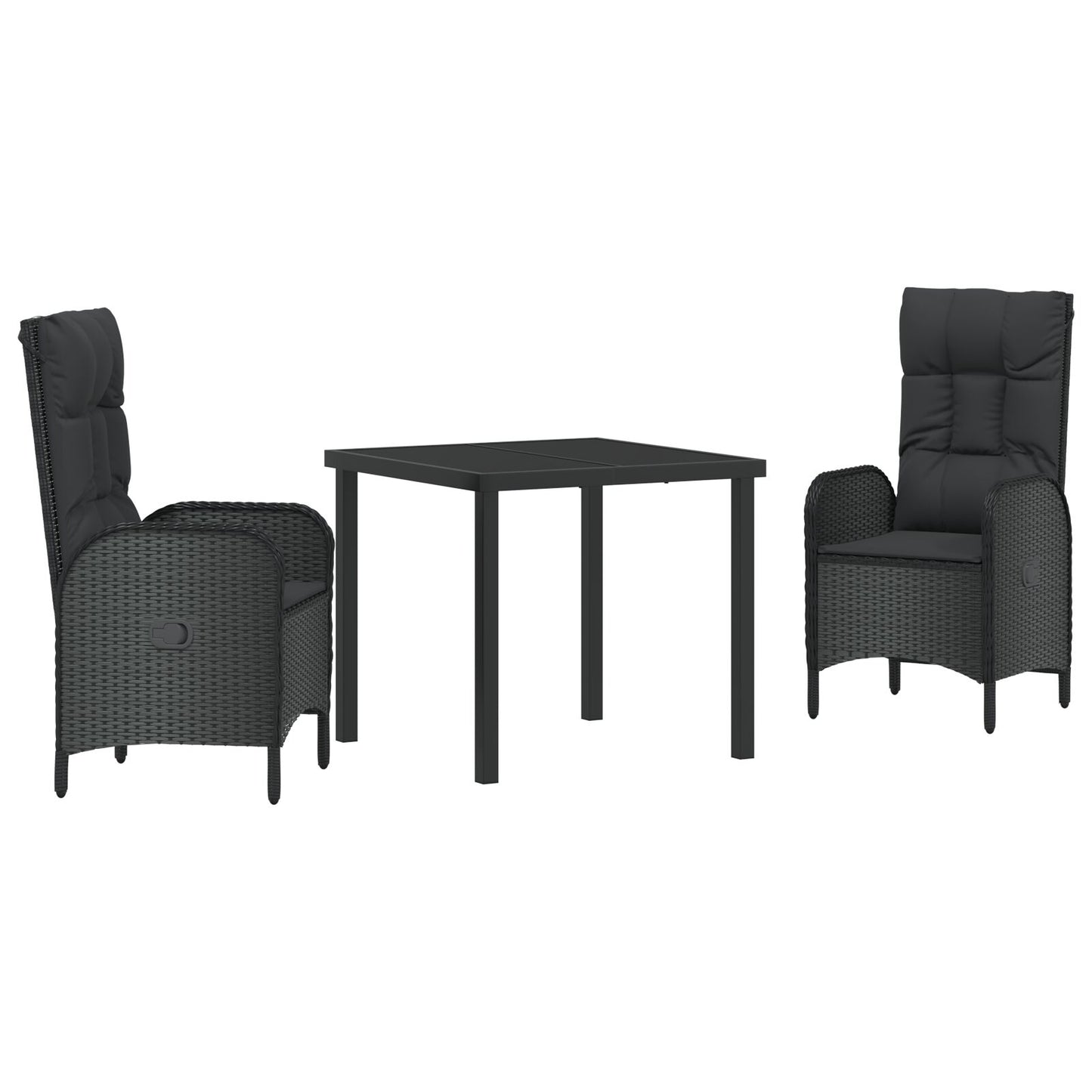 3-Delige Tuin Eettafel Set Zwart Poly Riet