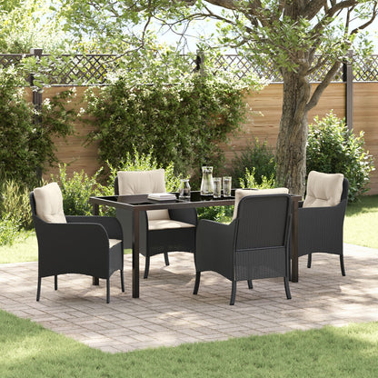 5-Delige Tuindining Set Met Kussens Zwarte Poly Rattan