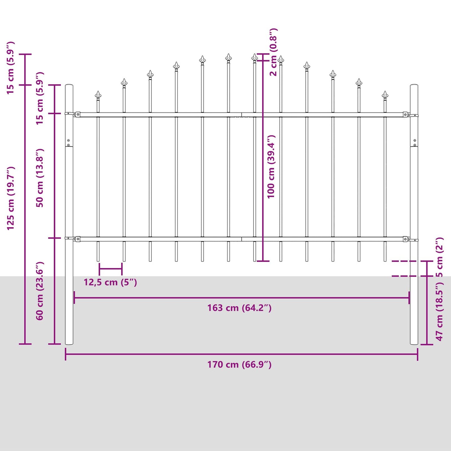 Tuinhek Met Hoektop 10,2X1 M Staal Grijs 10.2 m 75-100 cm