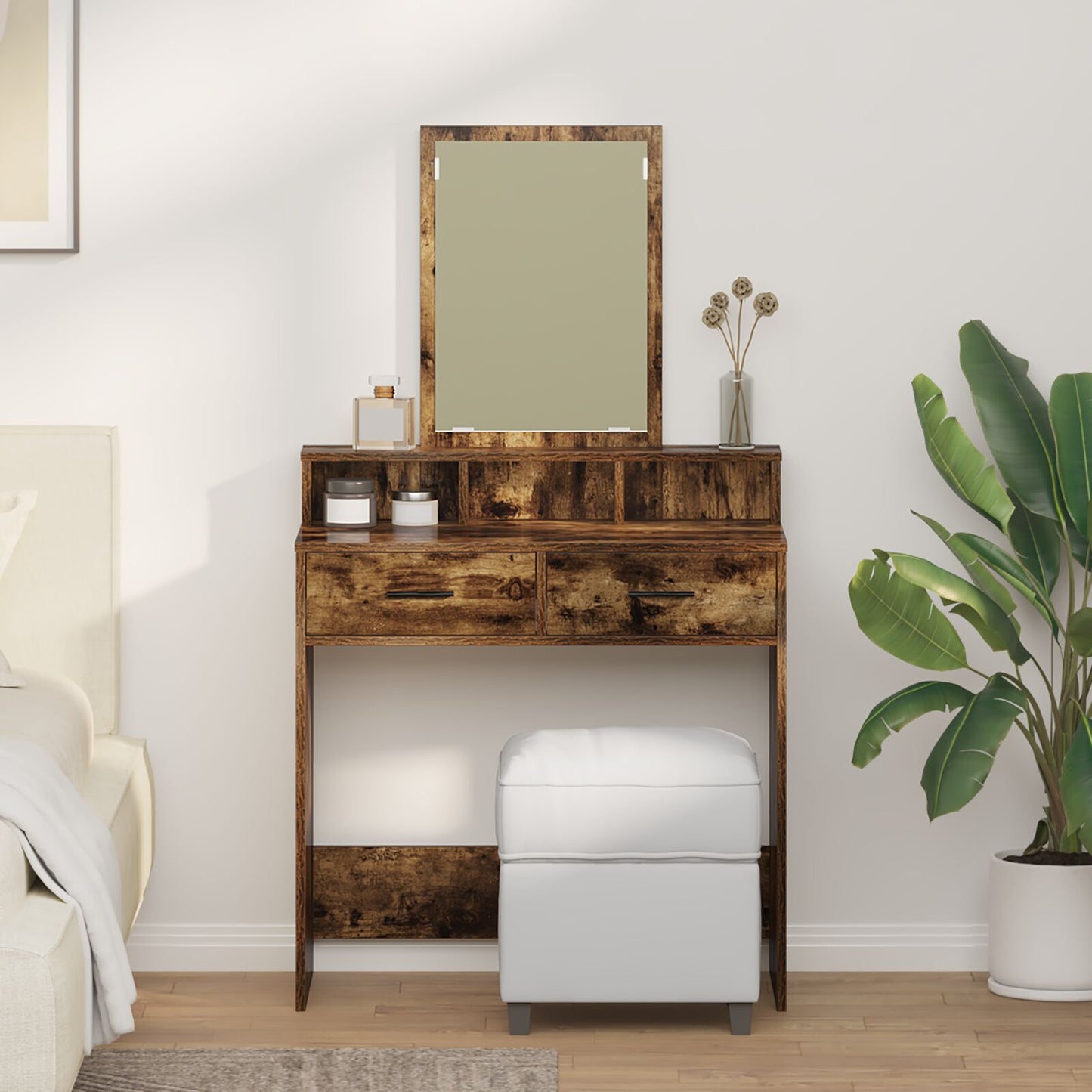 Make-Uptafel Met Lades 79 x 41 x 140 cm Gerookt eiken