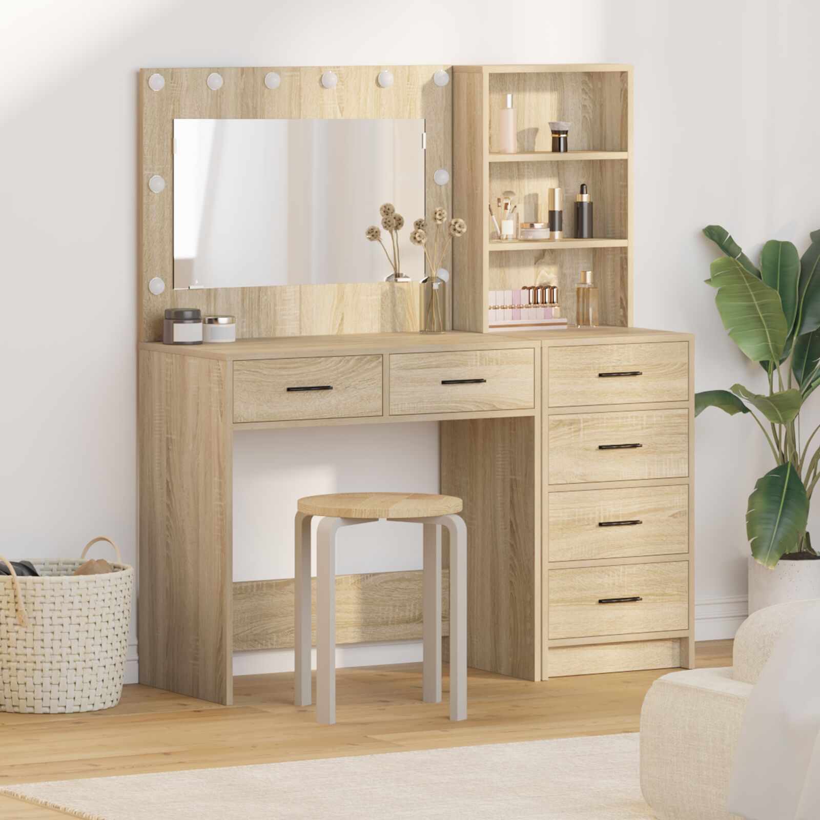2 Delige Kaptafel Set Met Led Sonoma Eiken Gefabriceerd Hout