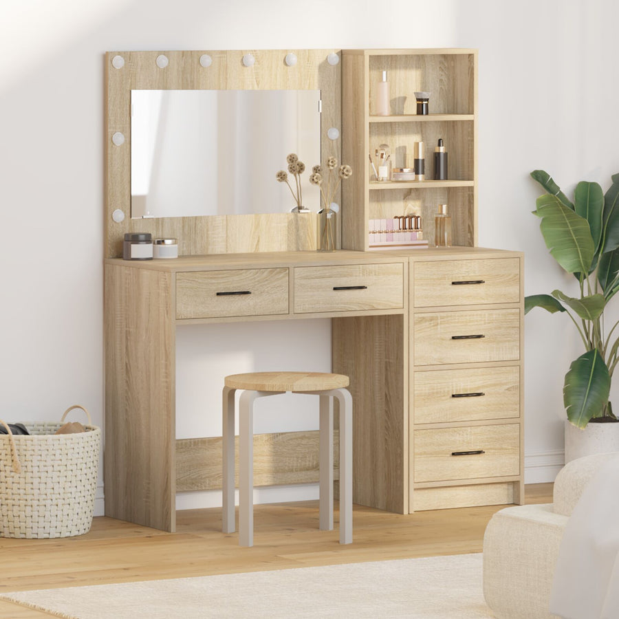 2 Delige Kaptafel Set Met Led Sonoma Eiken Gefabriceerd Hout