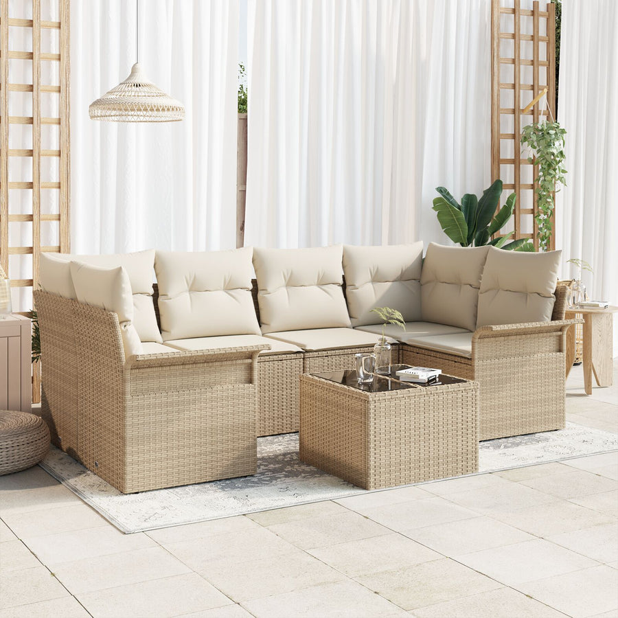 7-Delige Tuin Sofa Set Met Kussens Beige Poly Riet