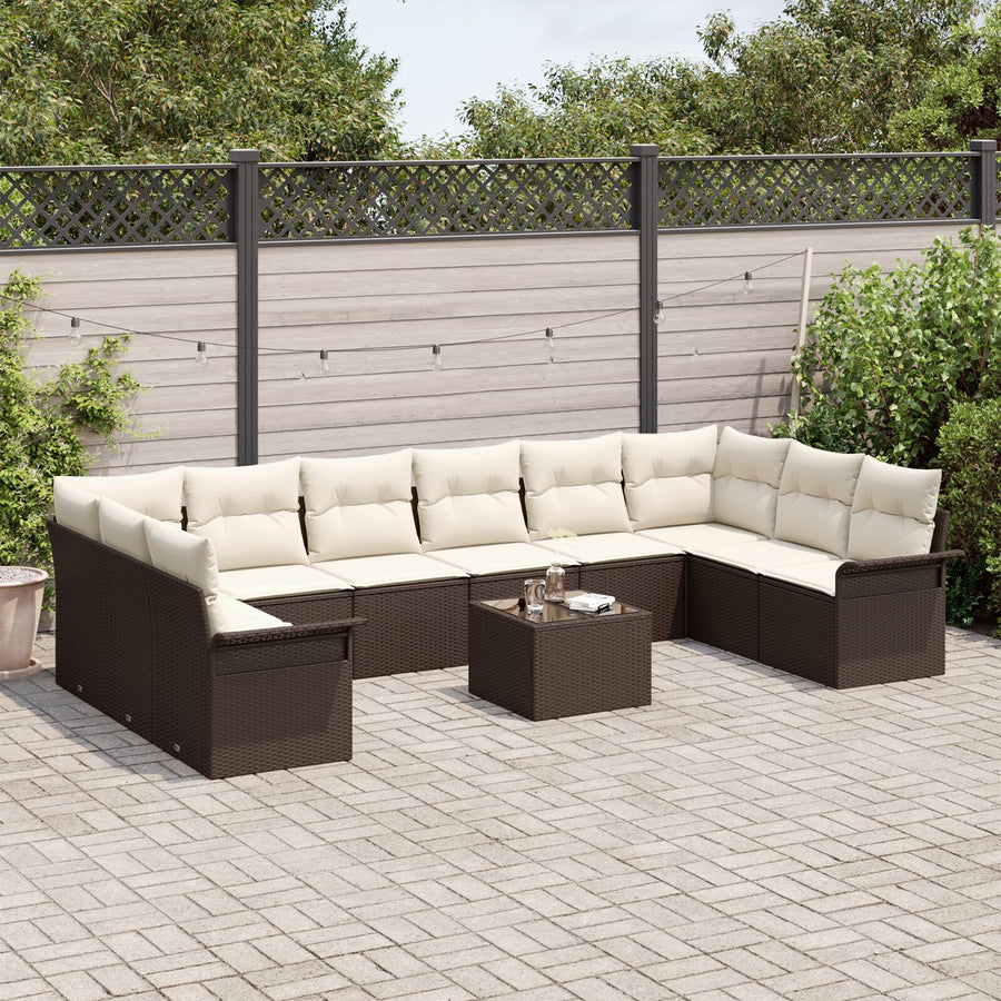 10-Delige Tuin Sofaset Met Kussens Grijs Poly Rattan