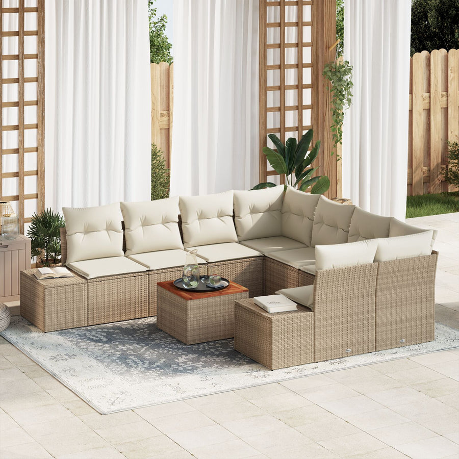 Tuin Sofa Set Set Van 9 Beige En Crème Rattan, Polyester